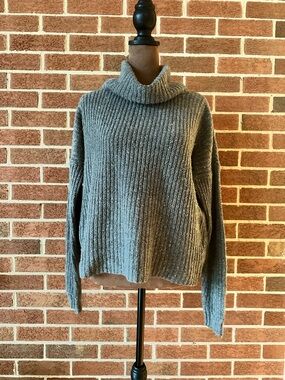 Soft joie Knit Pullover Sweater Gray Chunky Ribbed Turtleneck Long Sleeve, XS